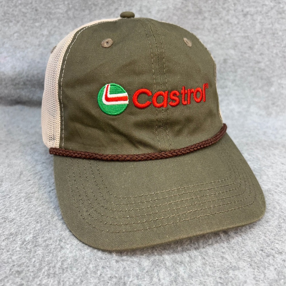 Castrol Logo Mens Green Castrol Trucker Hat Mesh Snapback Rope Cap OSFM